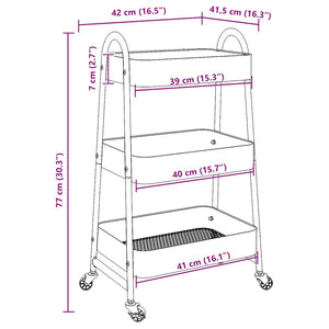 Τρόλεϊ αποθήκευσης 3 επιπέδων Μαύρο 42x41,5x77 cm Χάλυβας