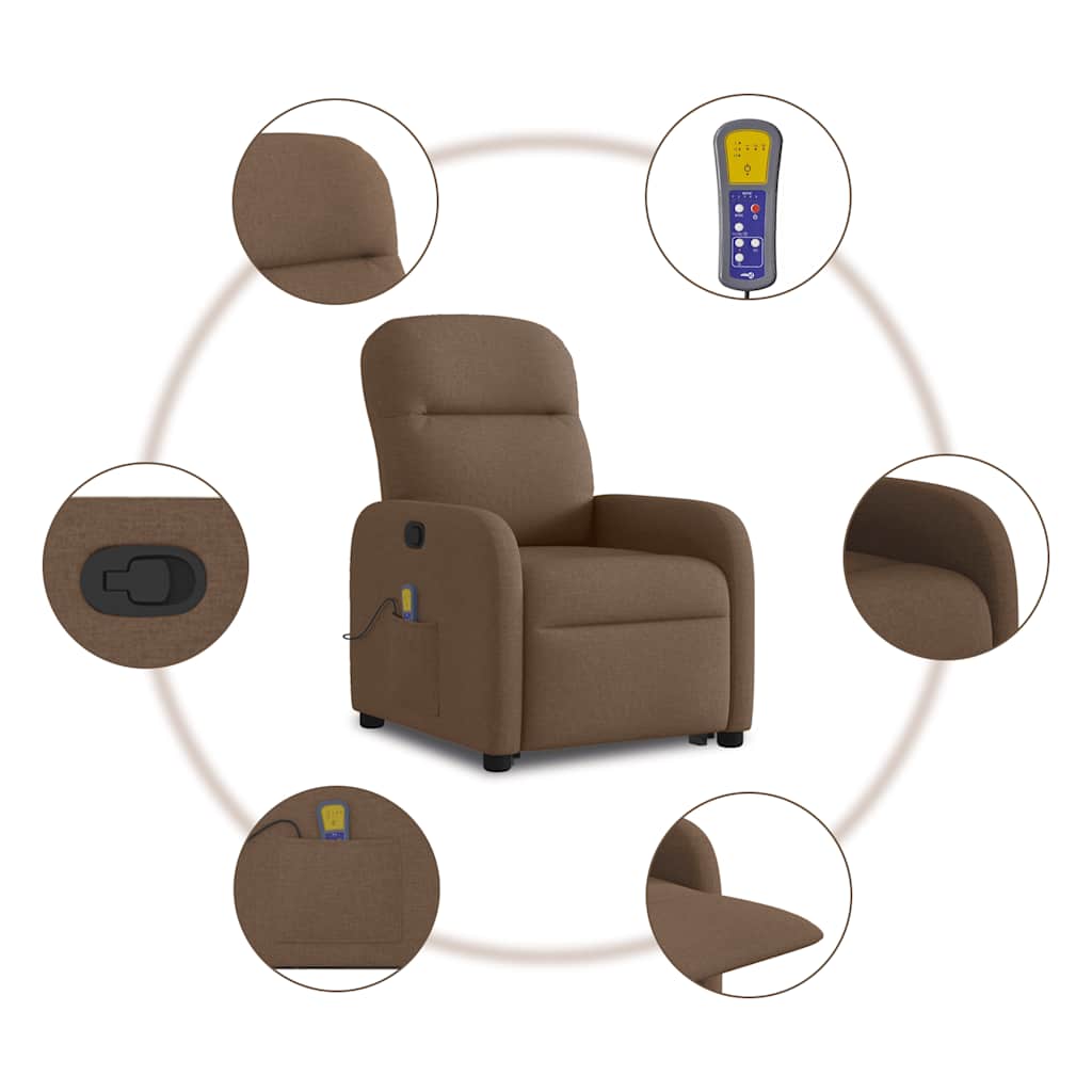 Πολυθρόνα Μασάζ Ανακλινόμενη με Ανύψωση Καφέ Υφασμάτινη - Pakobazaar