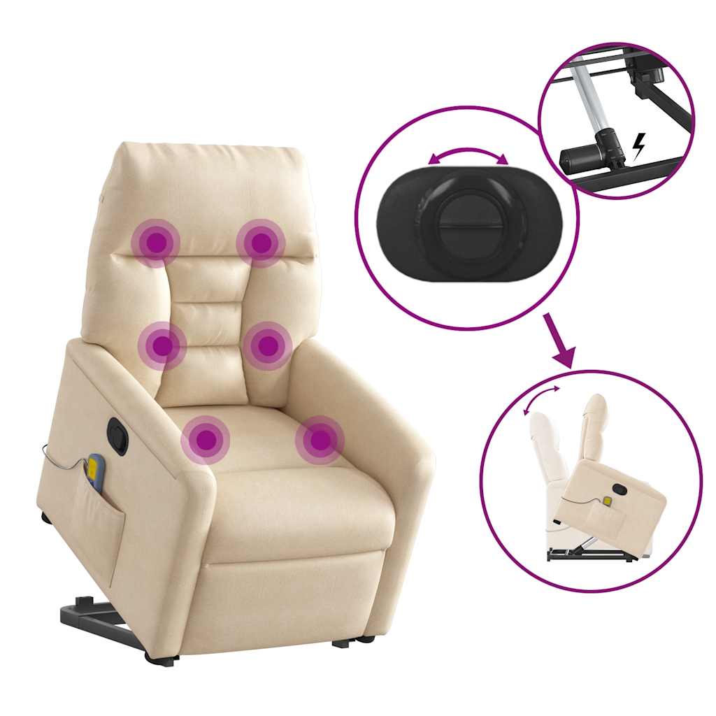Πολυθρόνα Μασάζ Ανακλινόμενη με Ανύψωση Μπεζ Ύφασμα Μικροϊνών - Pakobazaar