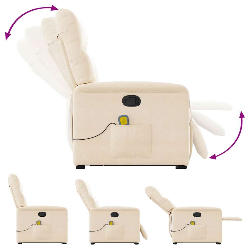 Πολυθρόνα Μασάζ Ανακλινόμενη με Ανύψωση Μπεζ Ύφασμα Μικροϊνών - Pakobazaar