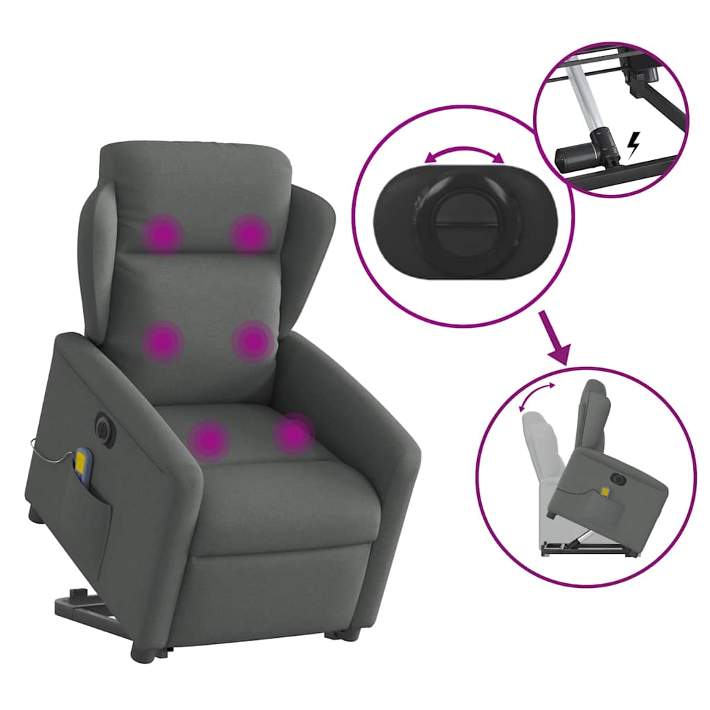 Πολυθρόνα Μασάζ Ηλεκ. Ανακλινόμενη Ανύψωση Σκ. Γκρι Υφασμάτινη - Pakobazaar