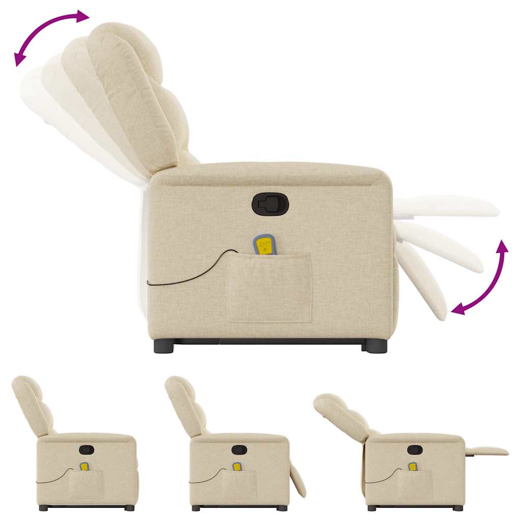 Πολυθρόνα Μασάζ Ανακλινόμενη με Ανύψωση Κρεμ Υφασμάτινη - Pakobazaar