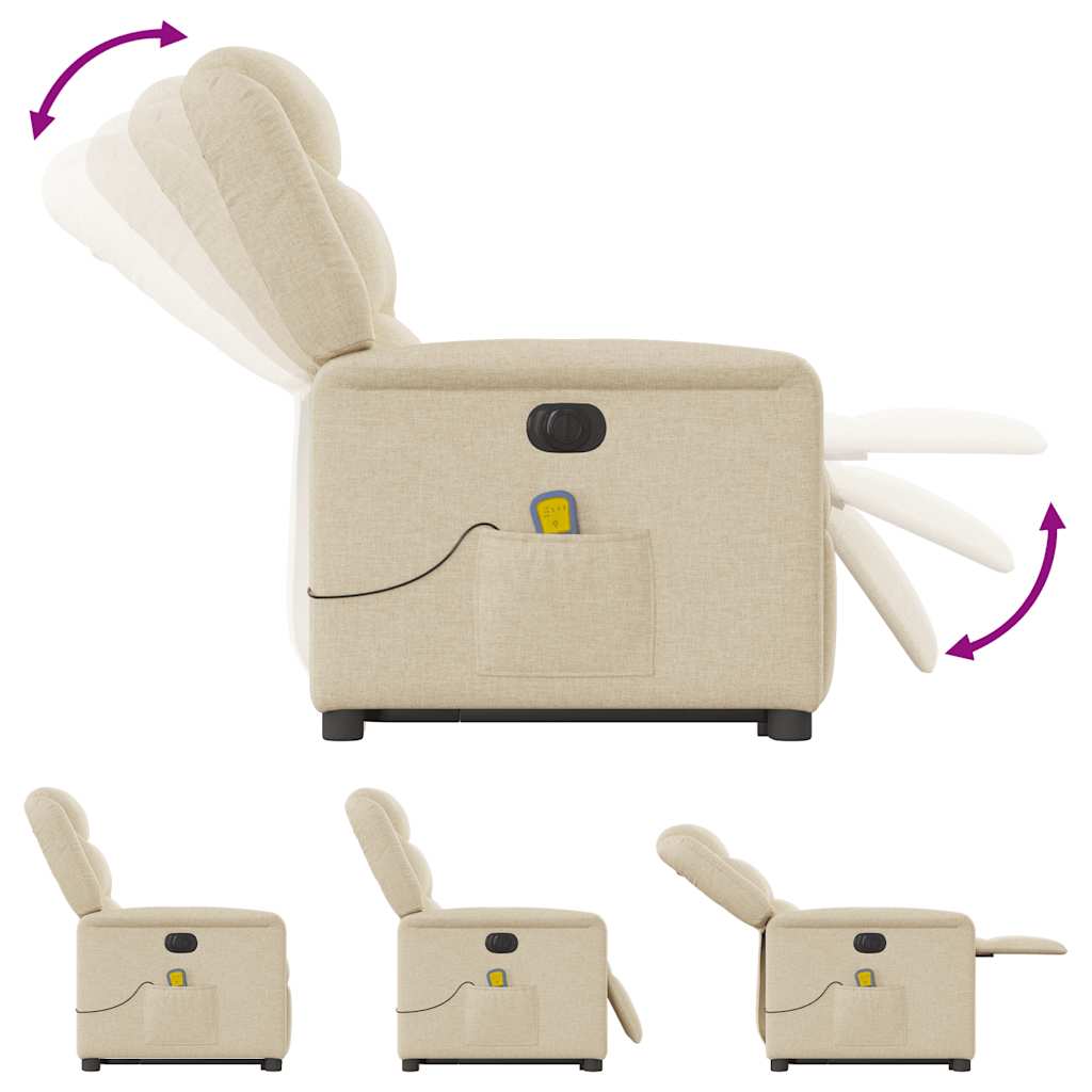 Πολυθρόνα Μασάζ Ηλεκ. Ανακλινόμενη με Ανύψωση Κρεμ Υφασμάτινη - Pakobazaar