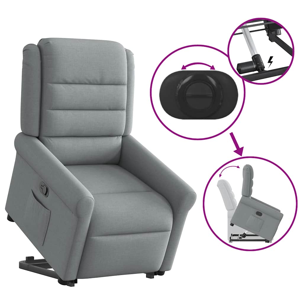 Πολυθρόνα Ανακλινόμενη με Ανύψωση Ανοιχτό Γκρι Υφασμάτινη - Pakobazaar