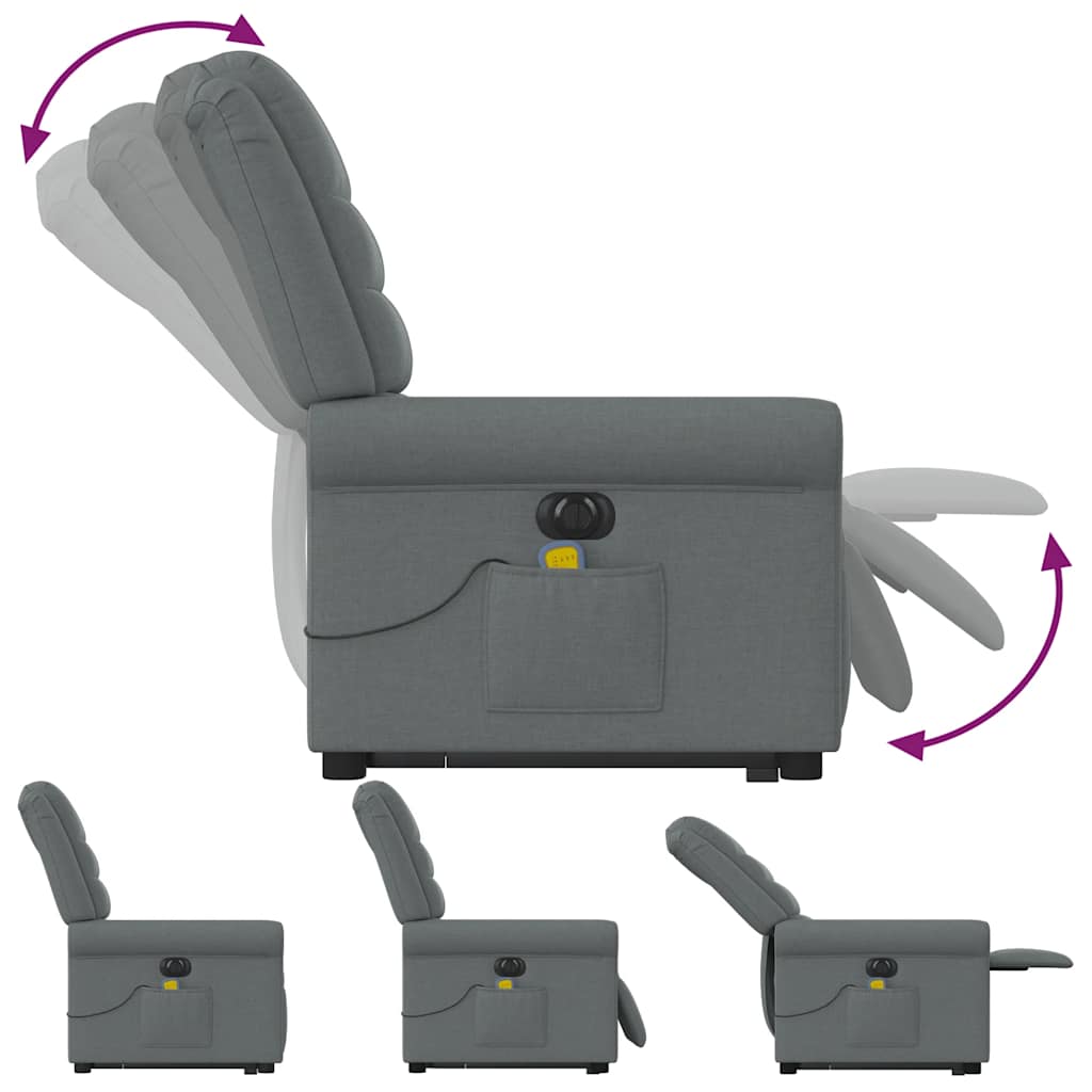 Πολυθρόνα Μασάζ Ηλεκ. Ανακλινόμενη Ανύψωση Σκ. Γκρι Υφασμάτινη - Pakobazaar