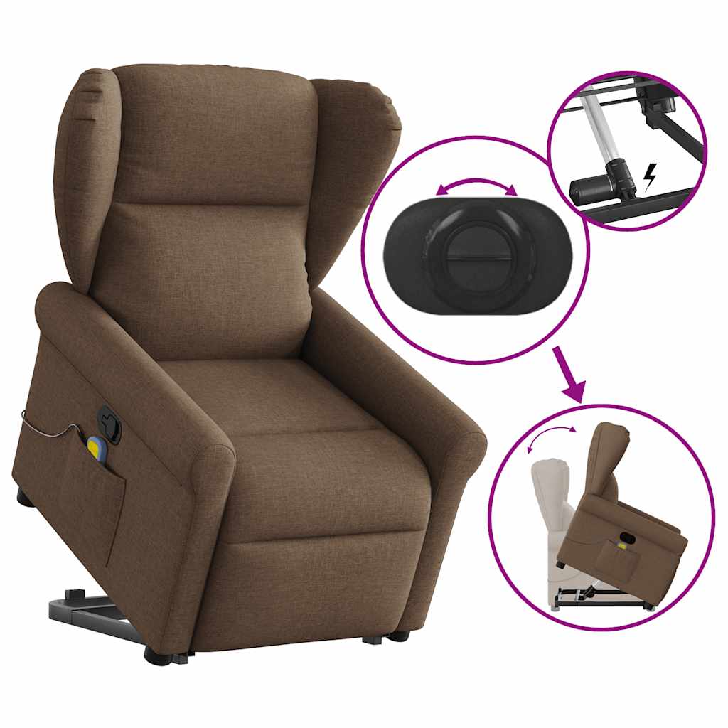 Πολυθρόνα Μασάζ Ανακλινόμενη με Ανύψωση Καφέ Υφασμάτινη - Pakobazaar
