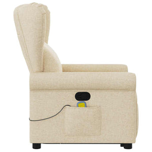 Πολυθρόνα Μασάζ Ανακλινόμενη με Ανύψωση Κρεμ Υφασμάτινη - Pakobazaar
