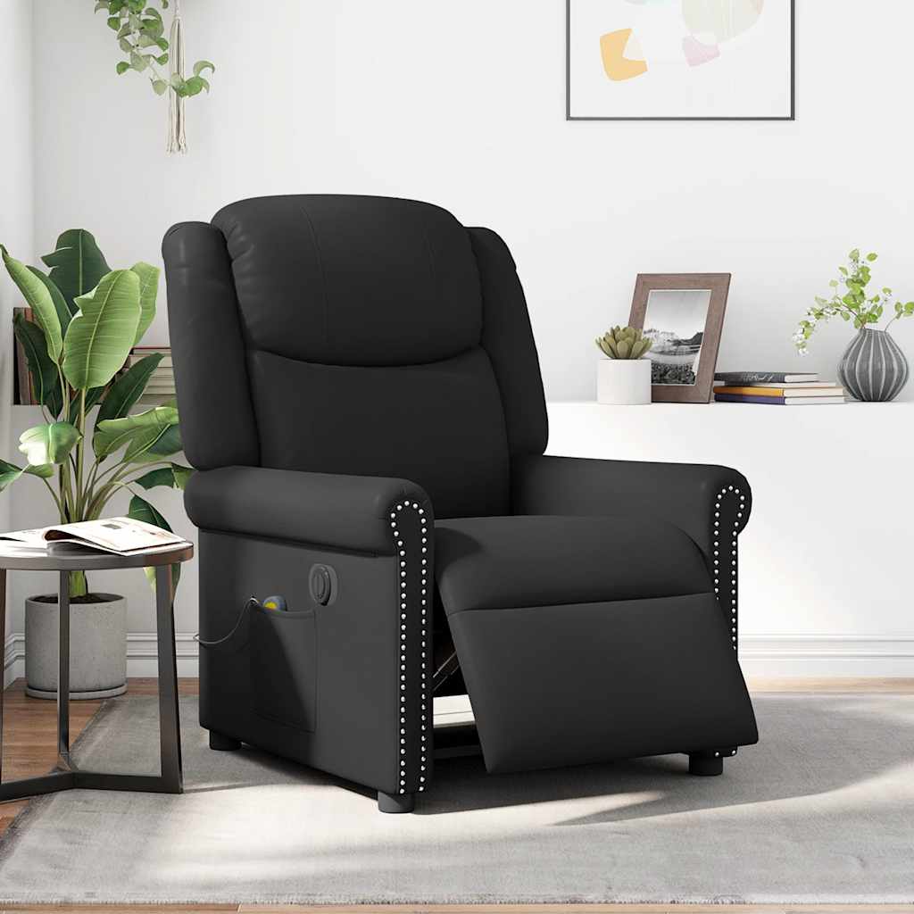 Ηλεκτρική καρέκλα ανάκλισης μασάζ Shiny Black Faux Leather - Pakobazaar