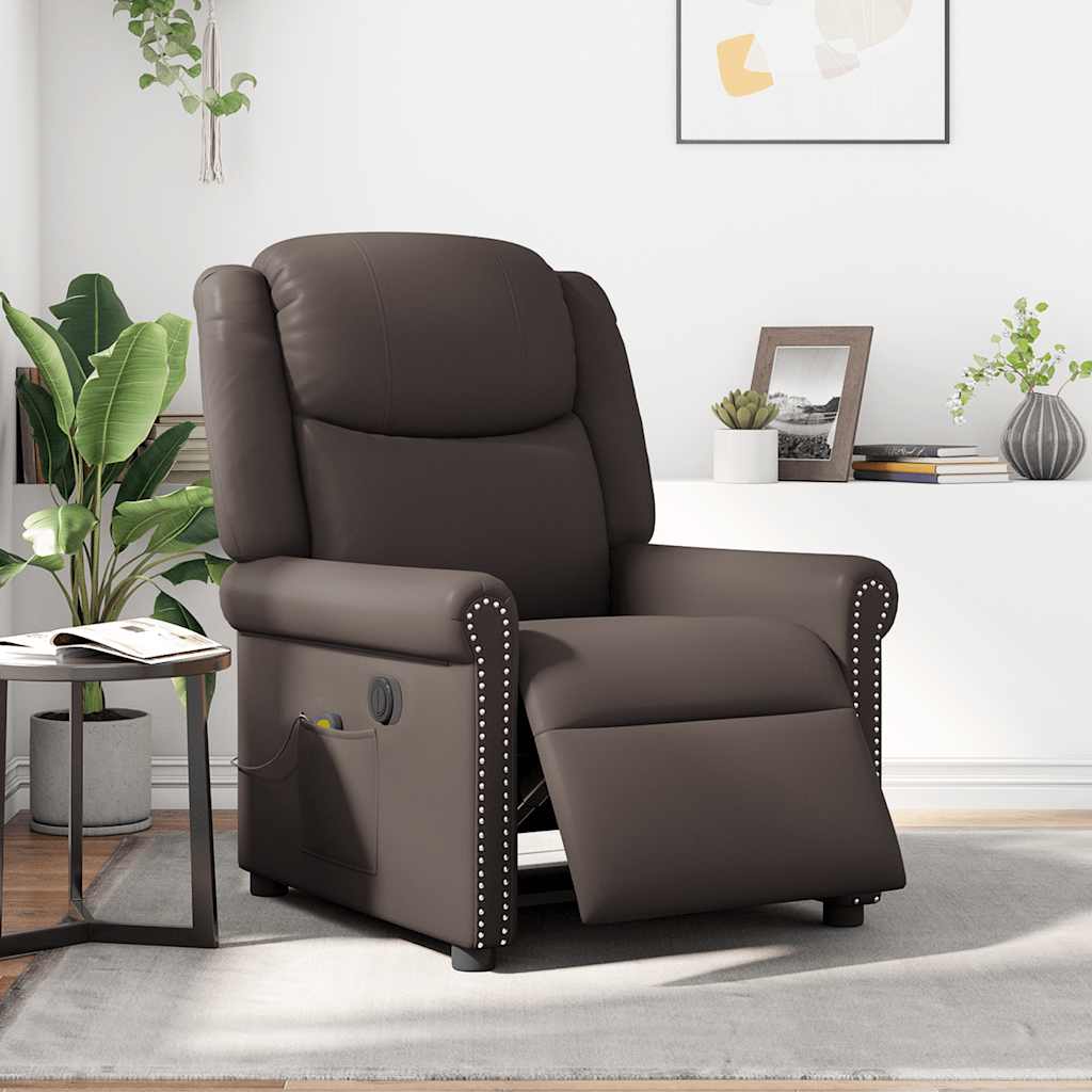Ηλεκτρική καρέκλα ανάκλισης μασάζ Shiny Brown Faux Leather