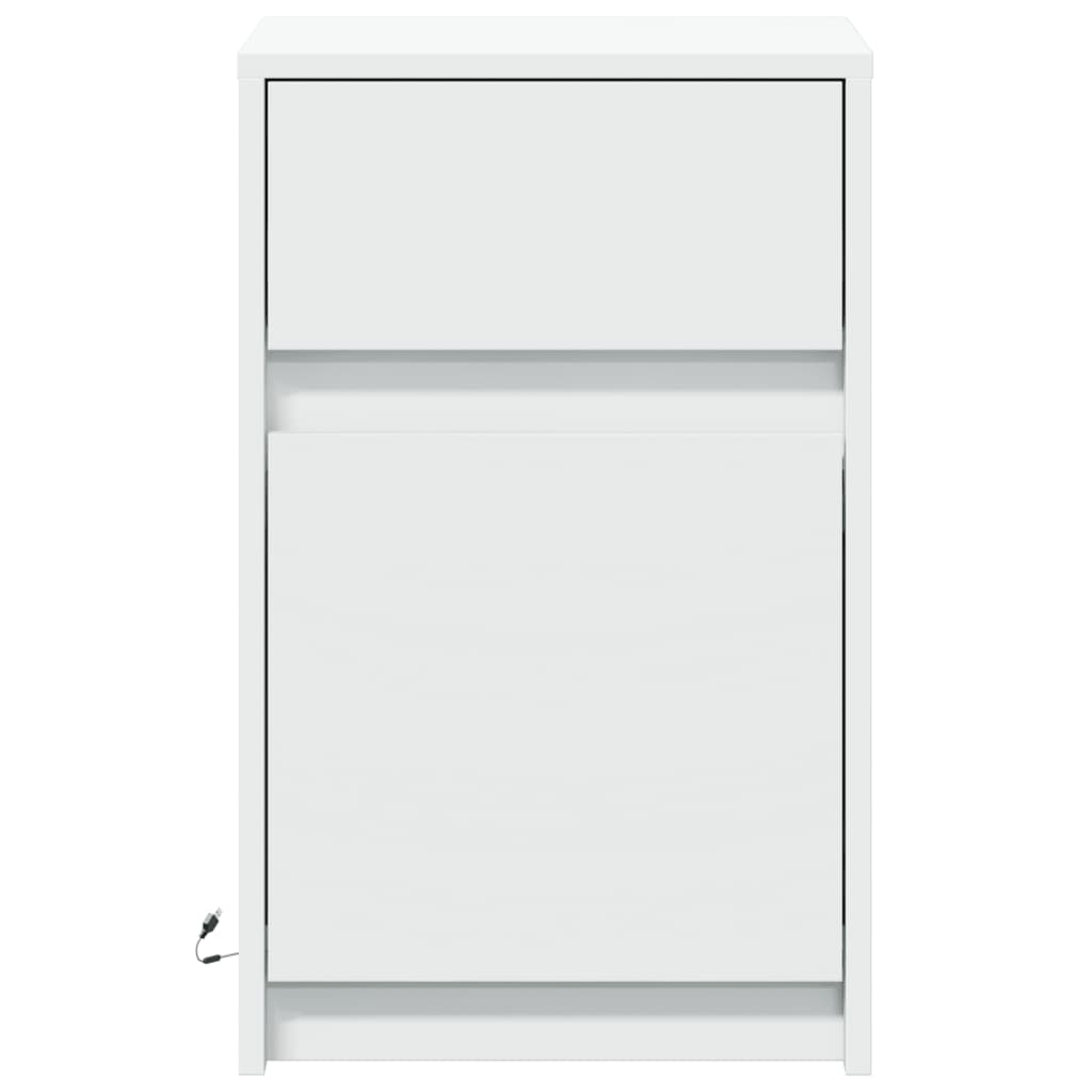 Κομοδίνο με Φώτα LED Λευκό από Επεξεργασμένο ξύλο - Pakobazaar