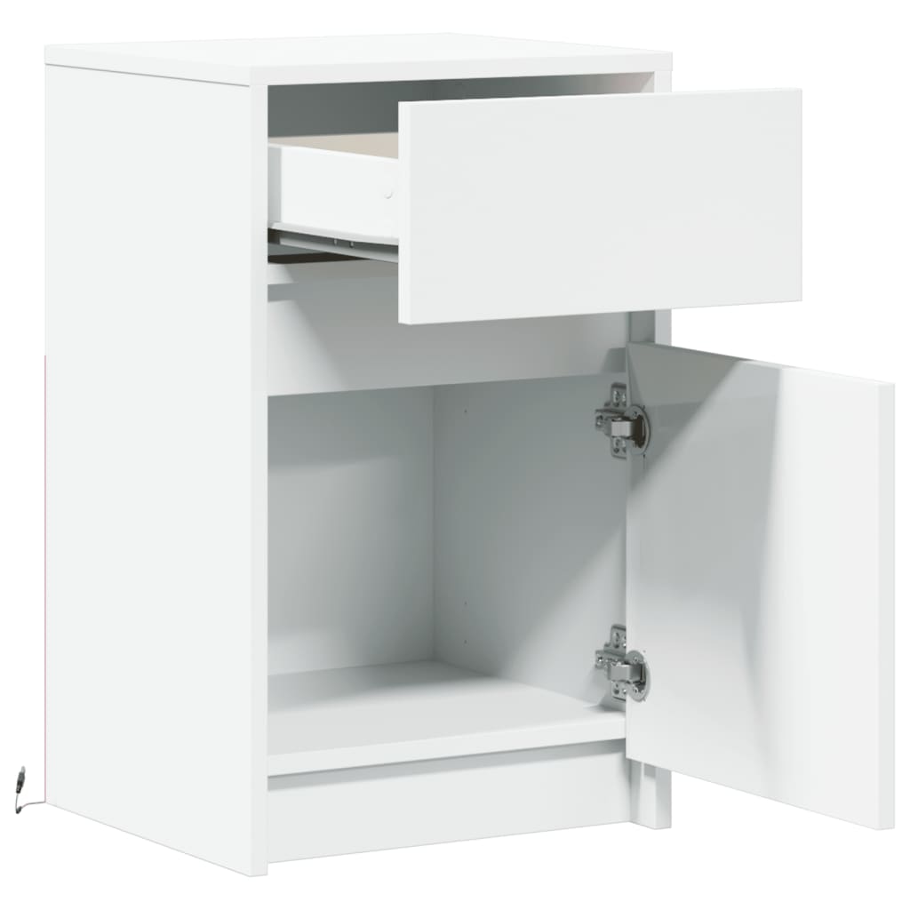 Κομοδίνο με Φώτα LED Λευκό από Επεξεργασμένο ξύλο - Pakobazaar