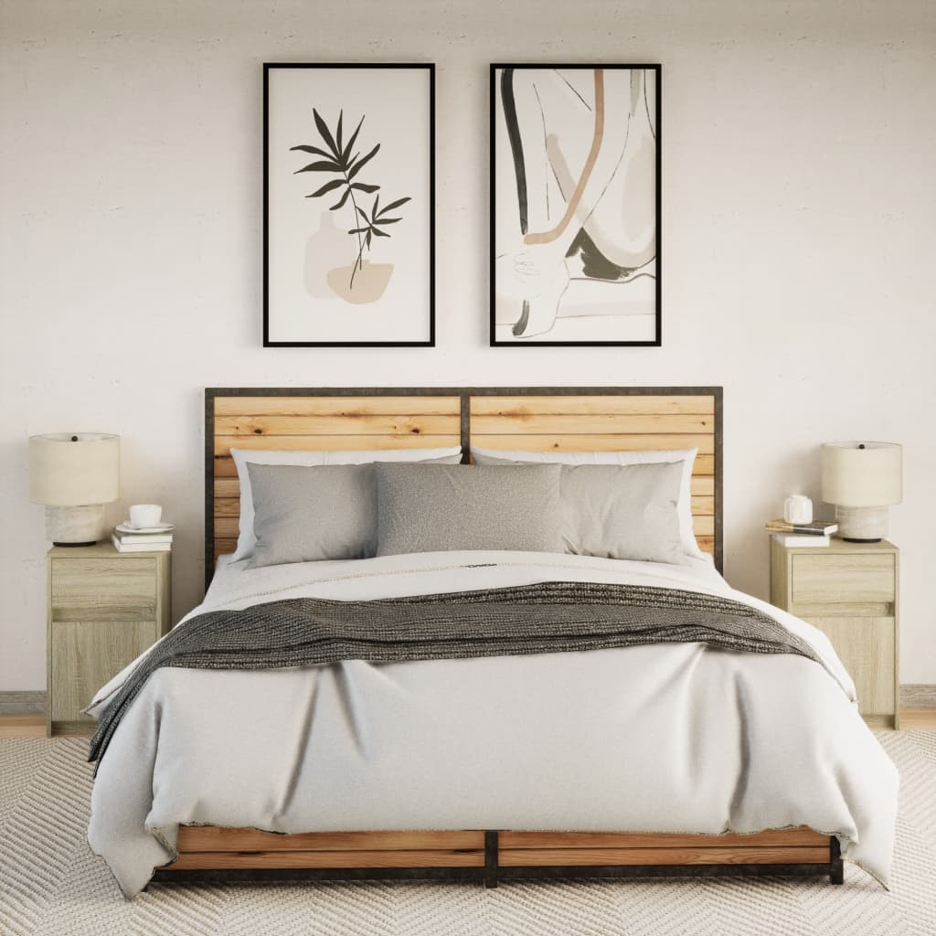 Κομοδίνα με Φώτα LED 2 τεμ. Sonoma Δρυς από Επεξεργασμένο Ξύλο - Pakobazaar