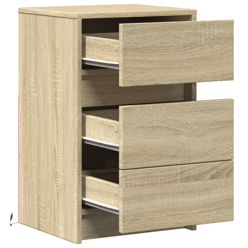 Κομοδίνο με Φώτα LED Sonoma Δρυς Επεξεργασμένο Ξύλο - Pakobazaar