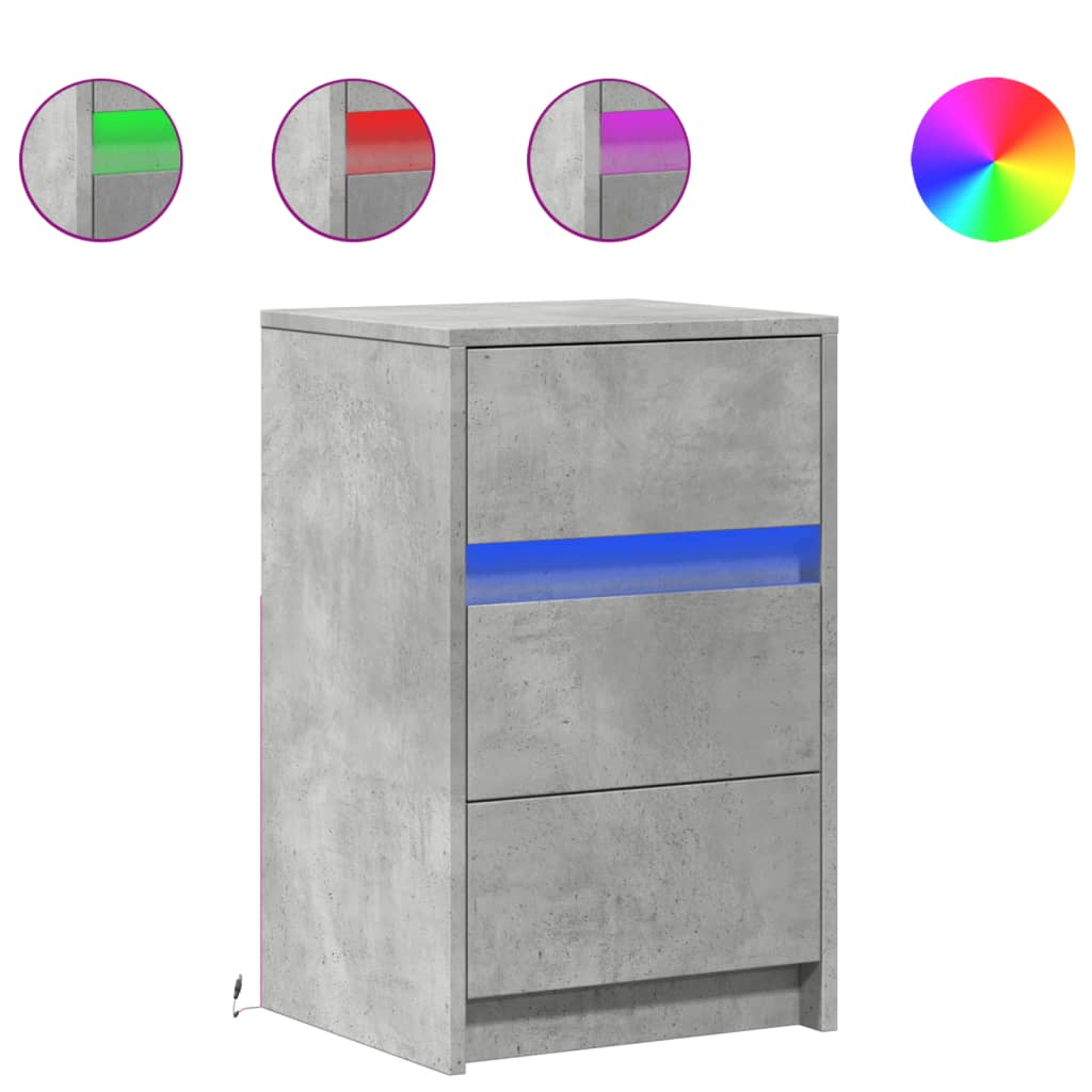 Κομοδίνο με Φώτα LED Γκρι Σκυροδέματος από Επεξ. Ξύλο - Pakobazaar