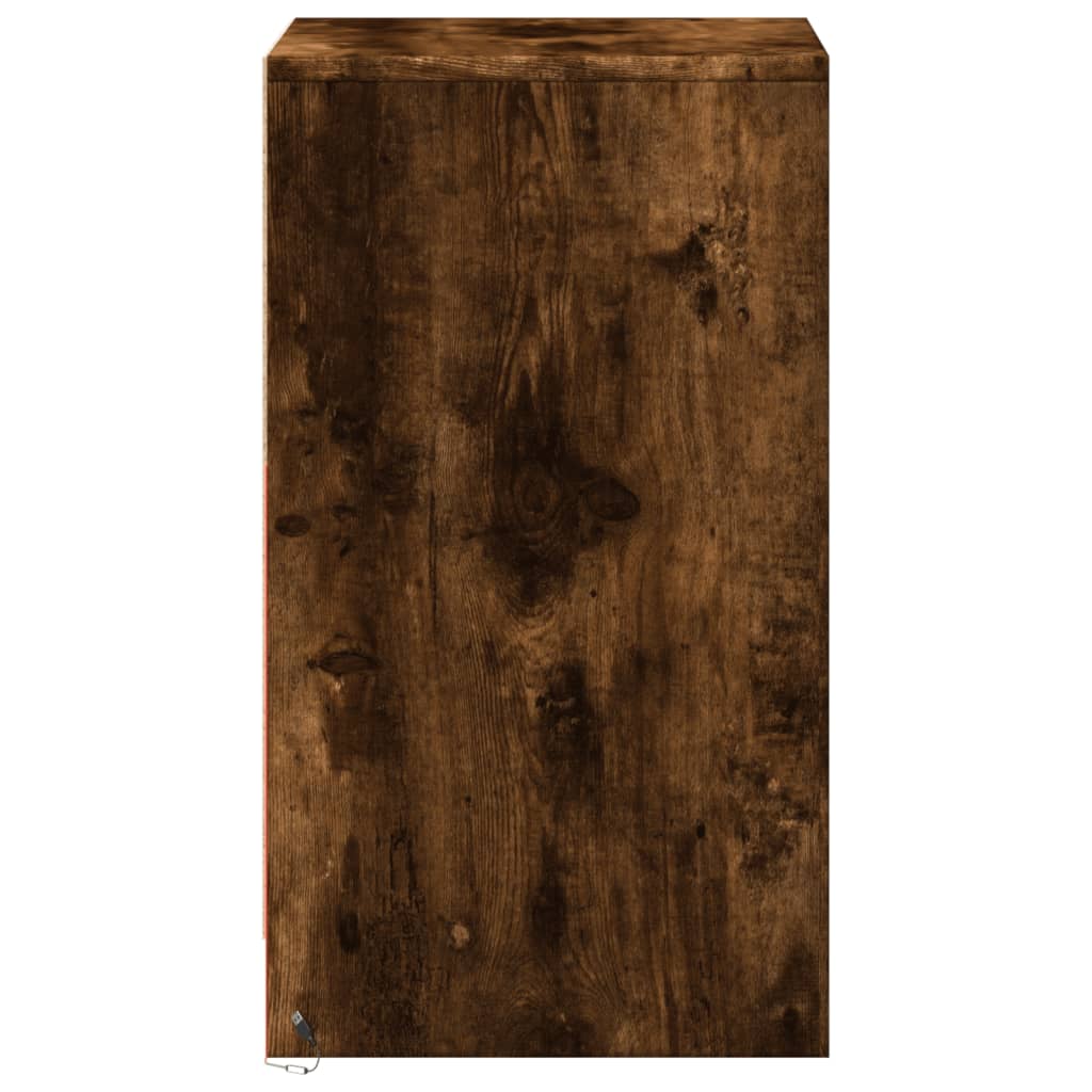 Κομοδίνο με Φώτα LED Καπνιστή Δρυς Επεξεργασμένο Ξύλο - Pakobazaar