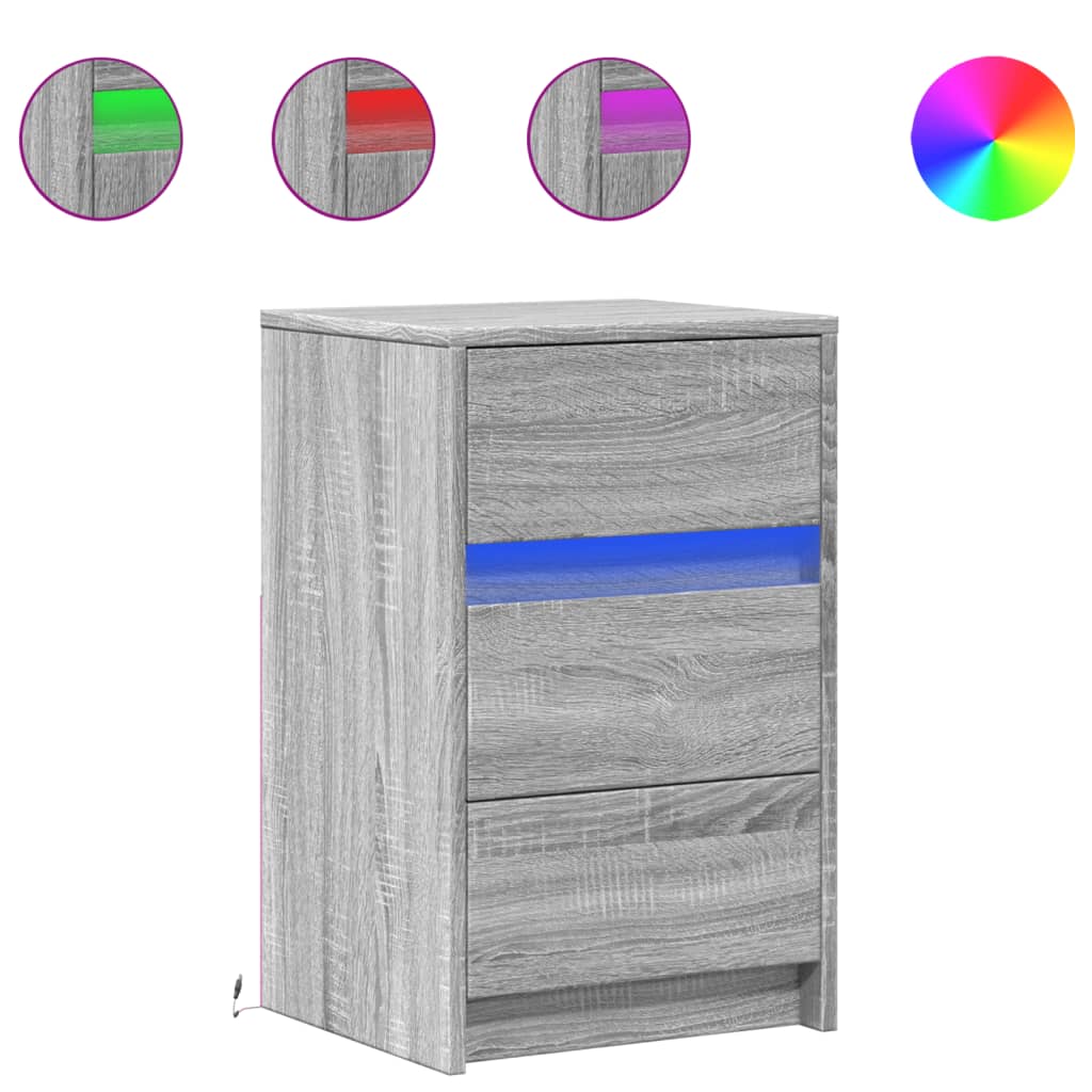 Κομοδίνο με Φώτα LED Γκρι Sonoma Επεξεργασμένο Ξύλο - Pakobazaar