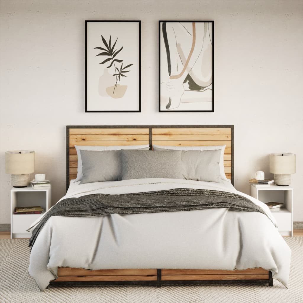 Κομοδίνα με Φώτα LED 2 τεμ. Λευκά από Επεξεργασμένο Ξύλο - Pakobazaar