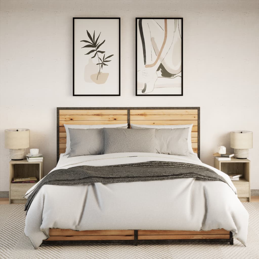 Κομοδίνα με Φώτα LED 2 τεμ. Sonoma Δρυς από Επεξεργασμένο Ξύλο - Pakobazaar