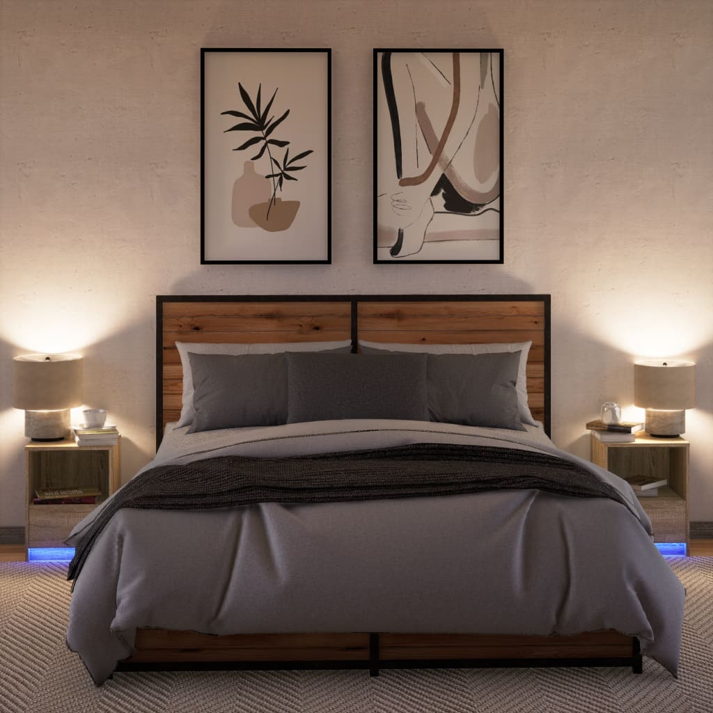 Κομοδίνα με Φώτα LED 2 τεμ. Sonoma Δρυς από Επεξεργασμένο Ξύλο - Pakobazaar