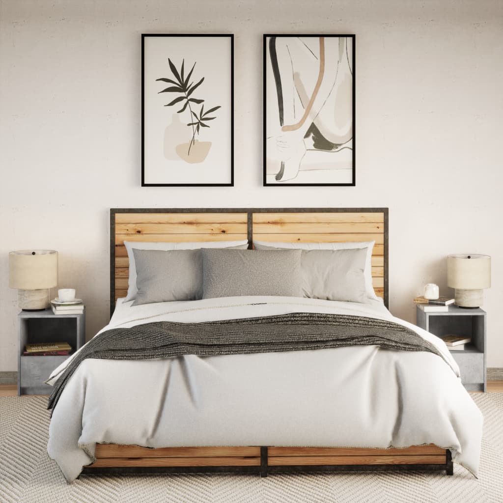 Κομοδίνα με Φώτα LED 2 τεμ. Γκρι Σκυροδέματος από Επεξεργ. Ξύλο - Pakobazaar