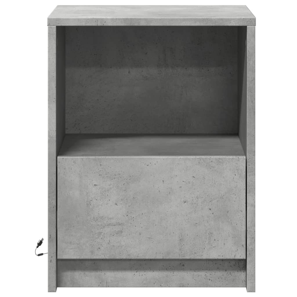Κομοδίνα με Φώτα LED 2 τεμ. Γκρι Σκυροδέματος από Επεξεργ. Ξύλο - Pakobazaar