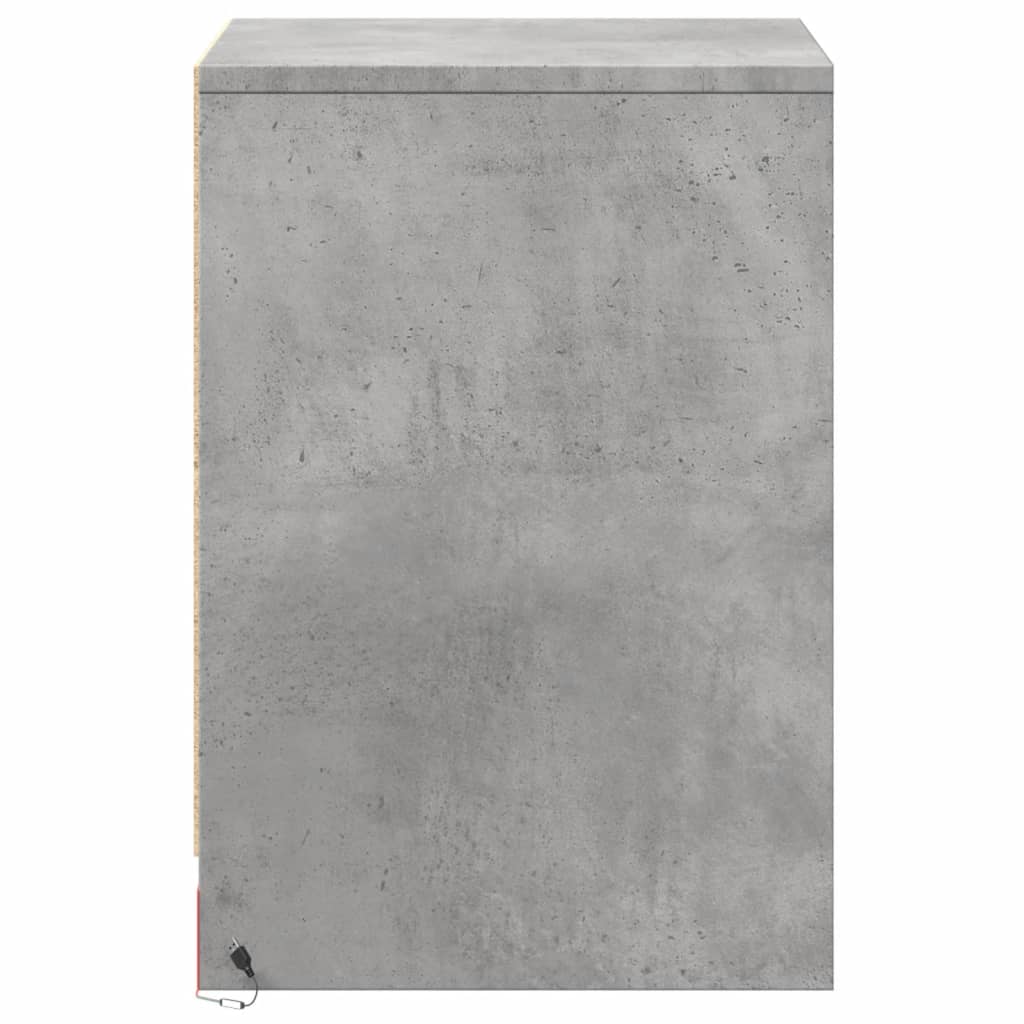 Κομοδίνα με Φώτα LED 2 τεμ. Γκρι Σκυροδέματος από Επεξεργ. Ξύλο - Pakobazaar