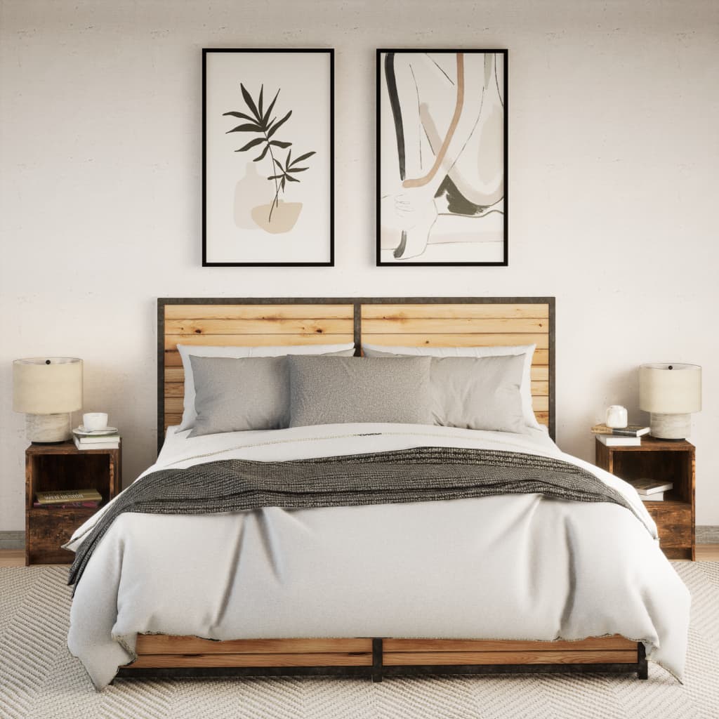 Κομοδίνα με Φώτα LED 2 τεμ. Καπνιστή Δρυς από Επεξεργ. Ξύλο - Pakobazaar