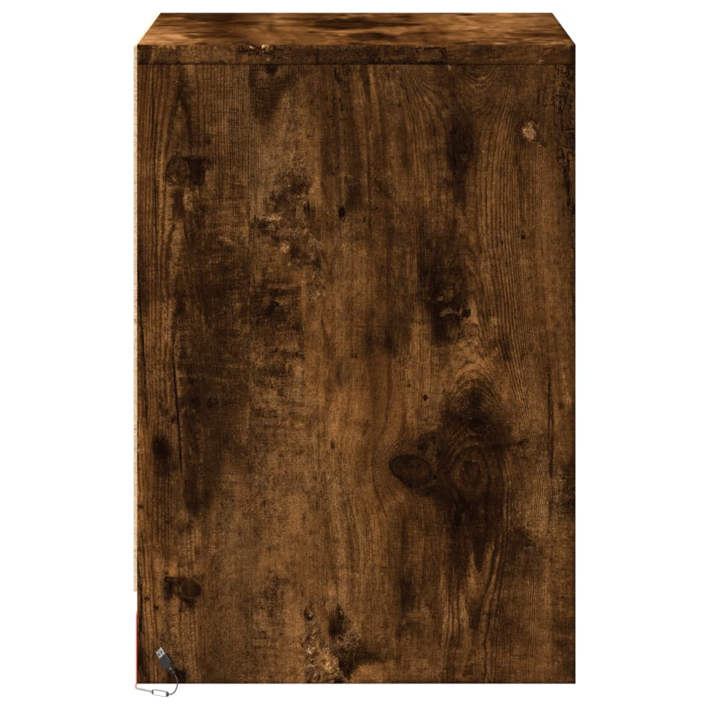 Κομοδίνα με Φώτα LED 2 τεμ. Καπνιστή Δρυς από Επεξεργ. Ξύλο - Pakobazaar