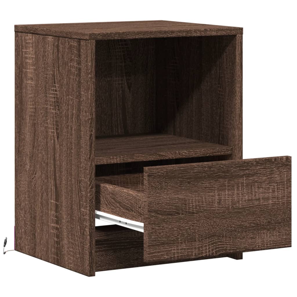 Κομοδίνο με Φώτα LED Καφέ Δρυς Επεξεργασμένο Ξύλο - Pakobazaar