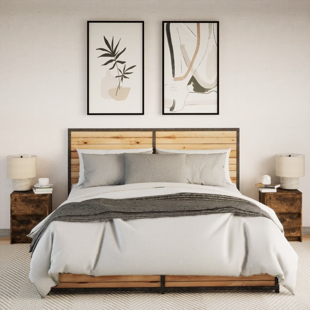 Κομοδίνα με Φώτα LED 2 τεμ. Καπνιστή Δρυς από Επεξεργ. Ξύλο - Pakobazaar