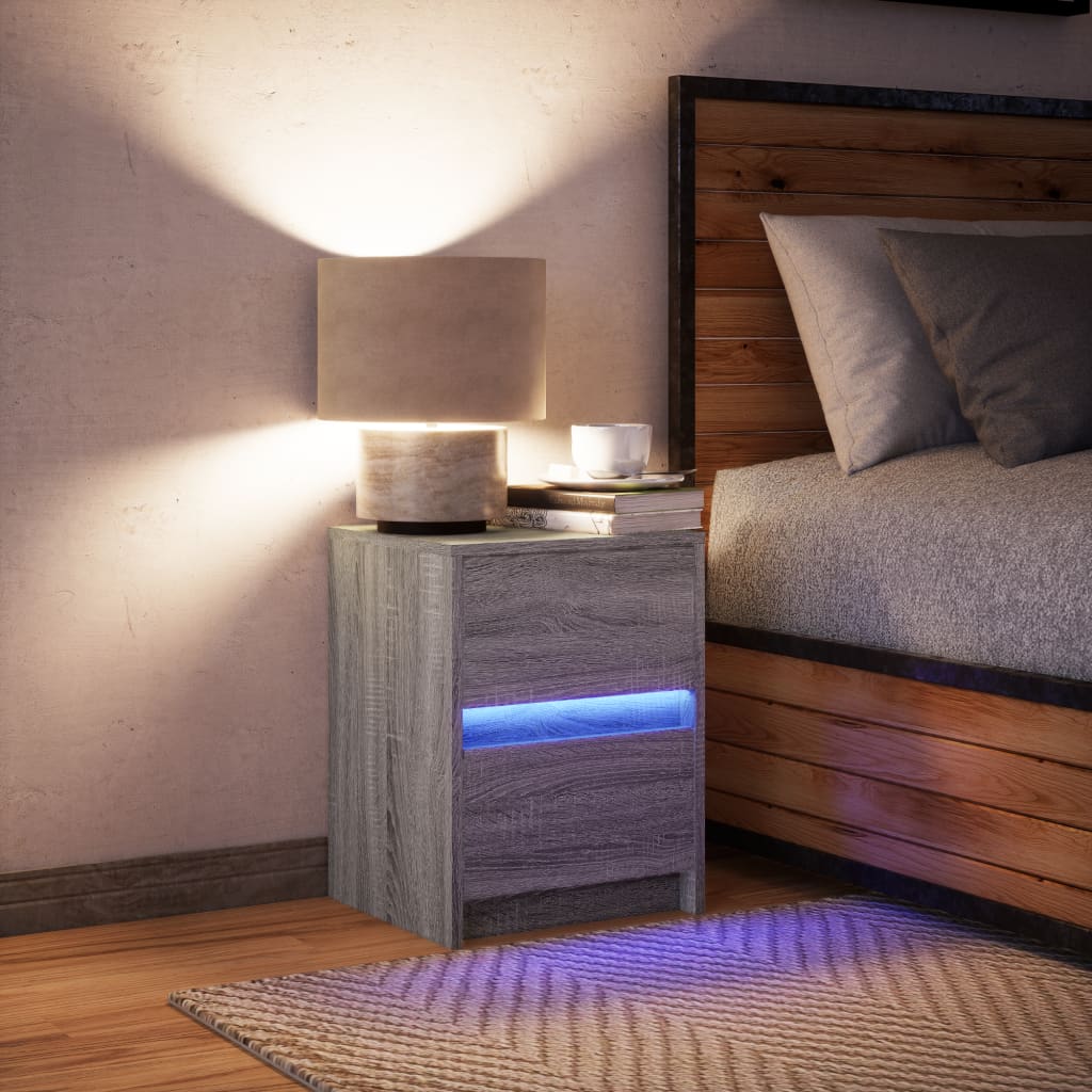 Κομοδίνο με Φώτα LED Γκρι Sonoma Επεξεργασμένο Ξύλο