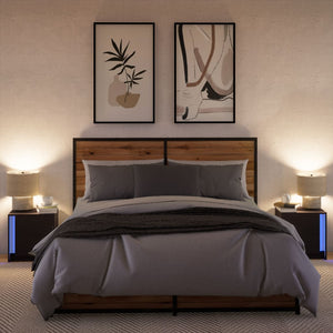 Κομοδίνα με Φώτα LED 2 τεμ. Μαύρα από Επεξεργασμένο Ξύλο