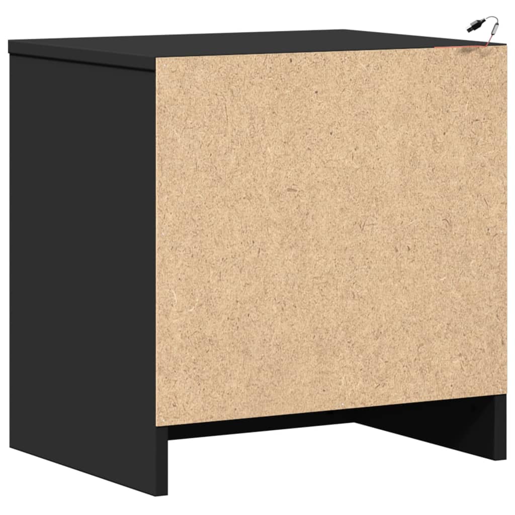 Κομοδίνα με Φώτα LED 2 τεμ. Μαύρα από Επεξεργασμένο Ξύλο - Pakobazaar