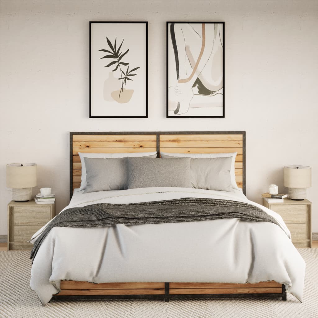 Κομοδίνα με Φώτα LED 2 τεμ. Sonoma Δρυς από Επεξεργασμένο Ξύλο - Pakobazaar