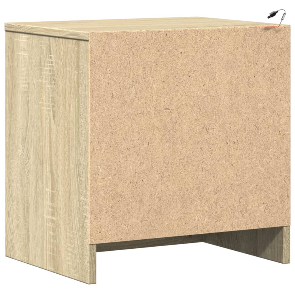 Κομοδίνα με Φώτα LED 2 τεμ. Sonoma Δρυς από Επεξεργασμένο Ξύλο - Pakobazaar