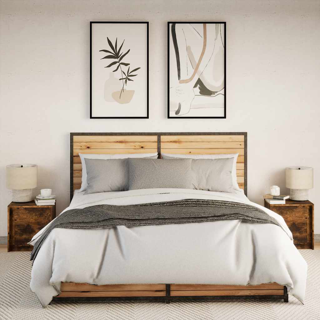 Κομοδίνα με Φώτα LED 2 τεμ. Καπνιστή Δρυς από Επεξεργ. Ξύλο - Pakobazaar