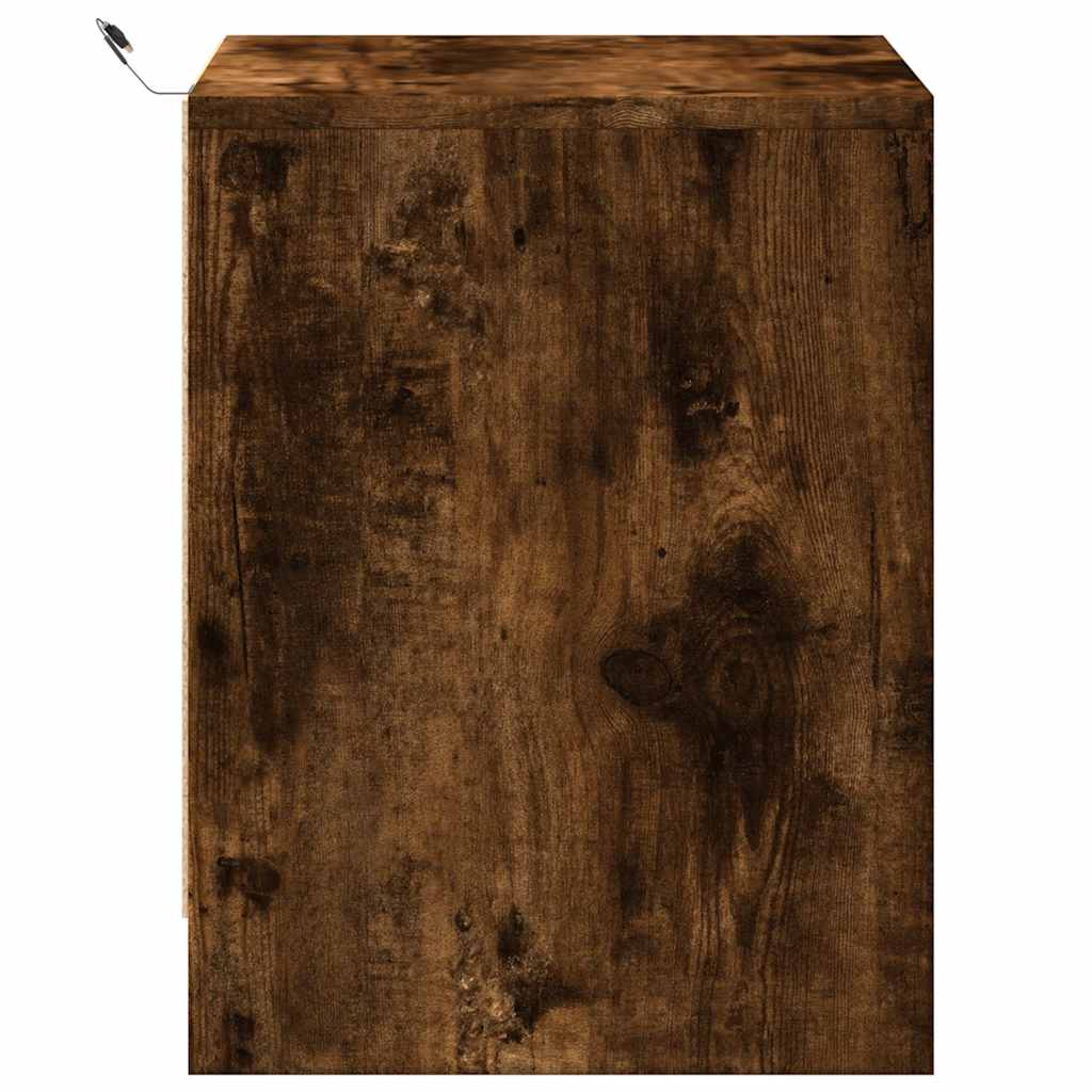 Κομοδίνα με Φώτα LED 2 τεμ. Καπνιστή Δρυς από Επεξεργ. Ξύλο - Pakobazaar