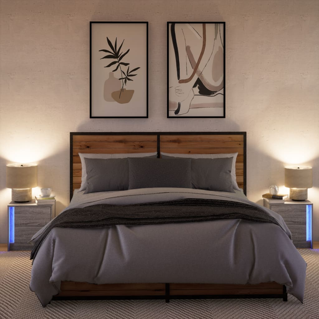 Κομοδίνα με Φώτα LED 2 τεμ. Γκρι Sonoma από Επεξεργασμένο Ξύλο - Pakobazaar