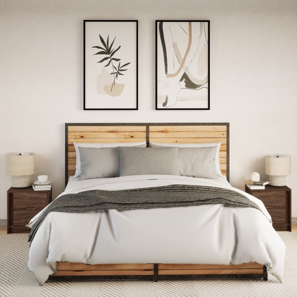 Κομοδίνα με Φώτα LED 2 τεμ. Καφέ Δρυς από Επεξεργασμένο Ξύλο - Pakobazaar