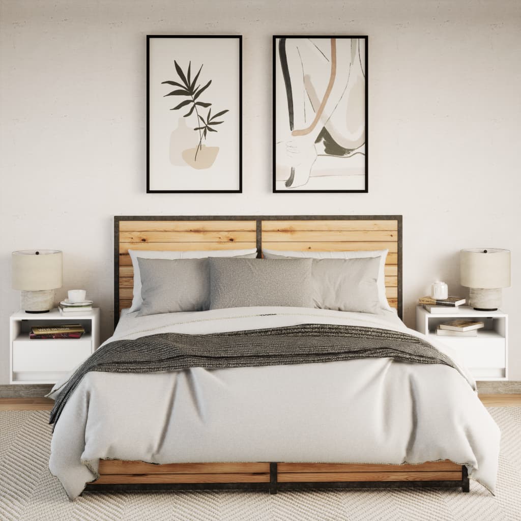 Κομοδίνα Επιτοίχια με Φώτα LED 2 τεμ. Λευκά - Pakobazaar