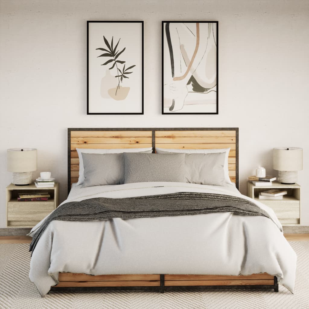 Κομοδίνα Επιτοίχια με Φώτα LED 2 τεμ. Sonoma Δρυς - Pakobazaar