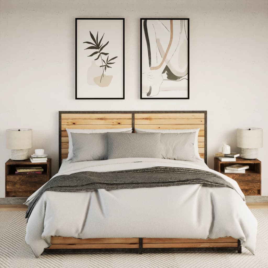 Κομοδίνα Επιτοίχια με Φώτα LED 2 τεμ. Καπνιστή Δρυς - Pakobazaar