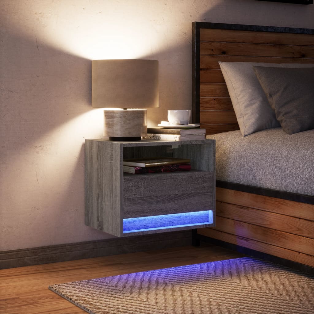 Κομοδίνο Επιτοίχιο με Φώτα LED Γκρι Sonoma