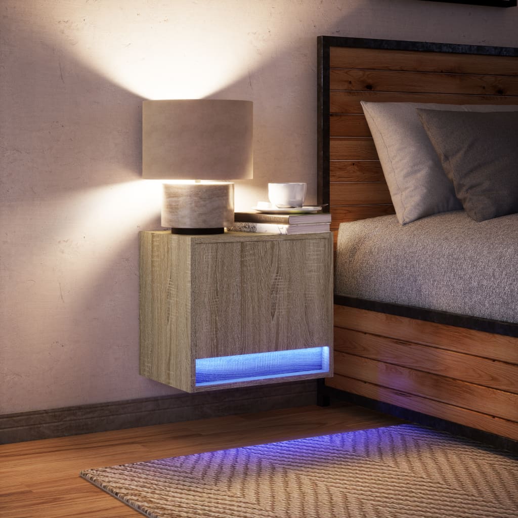 Κομοδίνο Επιτοίχιο με Φώτα LED Sonoma Δρυς