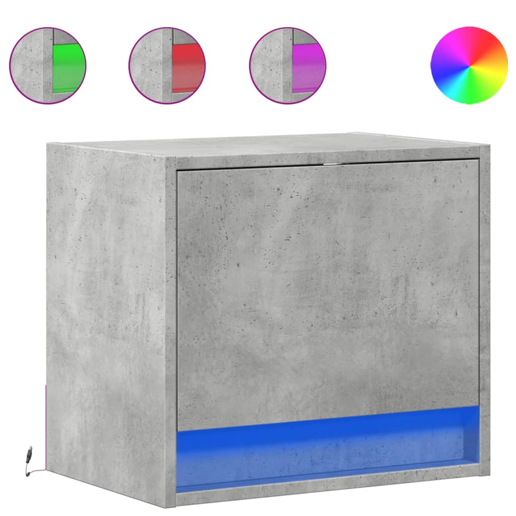 Κομοδίνα Επιτοίχια με Φώτα LED 2 τεμ. Γκρι Σκυροδέματος - Pakobazaar