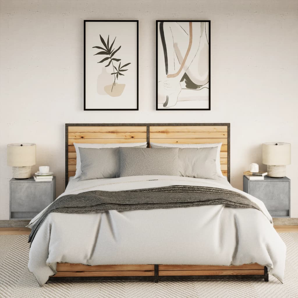 Κομοδίνα Επιτοίχια με Φώτα LED 2 τεμ. Γκρι Σκυροδέματος - Pakobazaar