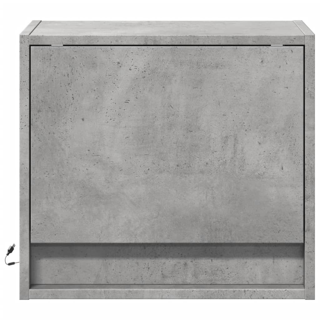 Κομοδίνα Επιτοίχια με Φώτα LED 2 τεμ. Γκρι Σκυροδέματος - Pakobazaar