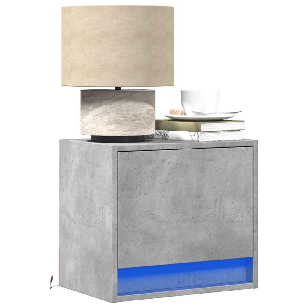 Κομοδίνα Επιτοίχια με Φώτα LED 2 τεμ. Γκρι Σκυροδέματος - Pakobazaar