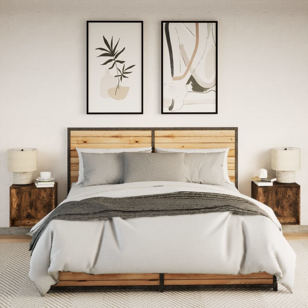 Κομοδίνα Επιτοίχια με Φώτα LED 2 τεμ. Καπνιστή Δρυς - Pakobazaar