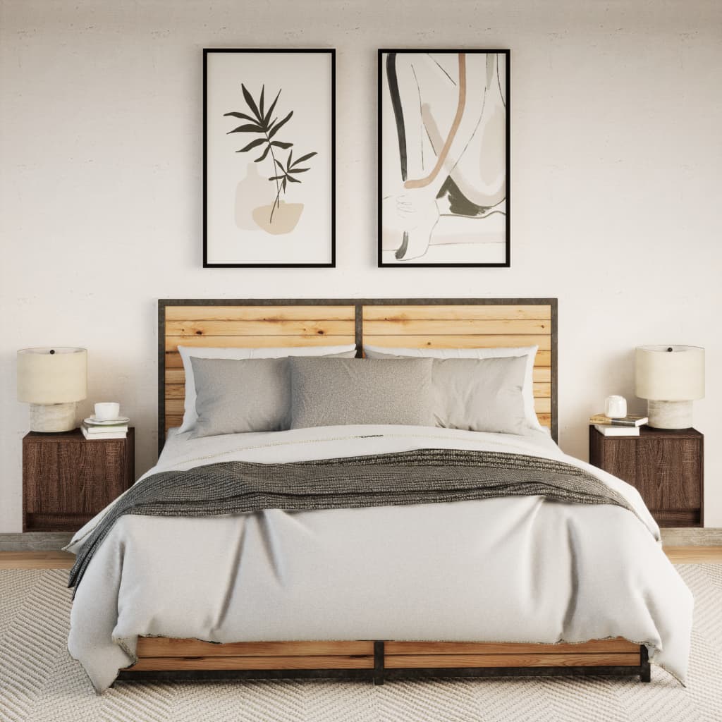 Κομοδίνα Επιτοίχια με Φώτα LED 2 τεμ. Καφέ Δρυς - Pakobazaar